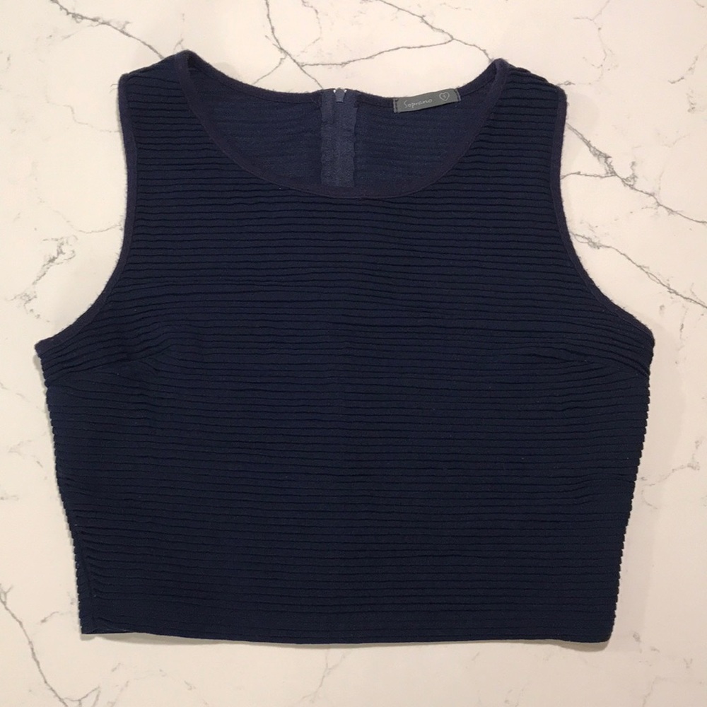 Blue Ribbed Crop Top
